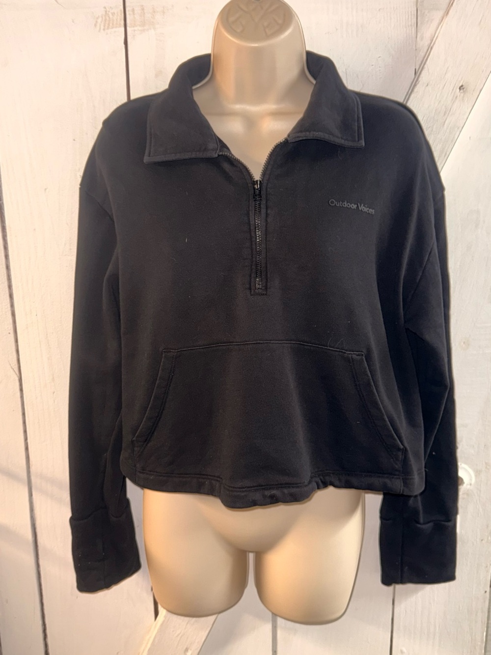 Outdoor Voices Black Half-Zip Fleece Pullover Sweatshirt